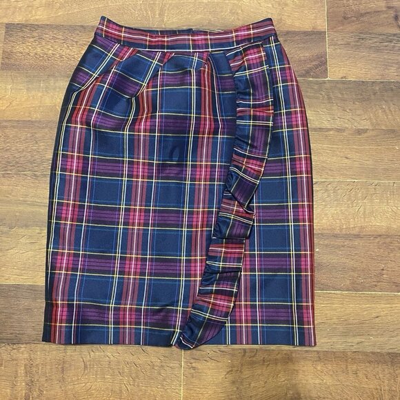 Kate Spade Plaid Pleated Ruffle Midi Skirt, Size 6 Academia - Picture 1 of 3